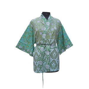 Robe kimono légère vintage pour femmes, imprimé floral bohème, respirante, 100% coton, manches courtes, manches trois quarts - Product Image 3