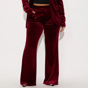 กางเกงขายาวทรงพาลาซโซผ้ากำมะหยี่สีแดงเบอร์กันดี คุณภาพสูง ผลิตในปากีสถาน สำหรับผู้หญิง เอวกลาง ดีไซน์หรูหรา เหมาะสำหรับฤดูหนาว สวมใส่สบายๆ ได้ทั้งออกกำลังกายและลำลอง - Product Image 3