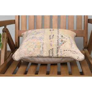 Beige Wool Kantha Patchwork <b>Pillow</b> 14x14 Inch Luxury Vintage Embroidered Fluffy Rustic Throw <b>Pillow</b> for Floor Use - Product Image 5