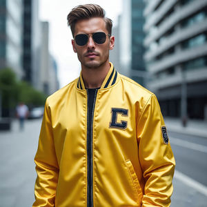 Casual Winter Zipper Satin Bomber <b>Jackets</b> <b>Men's</b> Crew Neck <b>Lightweight</b> Solid Color Bomber Varsity <b>Jacket</b> <b>Men</b> - Product Image 3