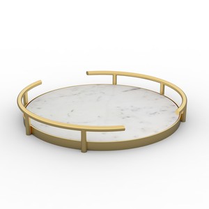 Plateau de service rond en marbre de qualité supérieure avec poignées en métal poli en laiton Organisateur de bureau et pièce décorative pour bureau ou décoration intérieure - Product Image 1