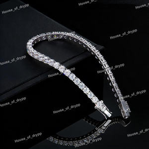 High Quality Moissanite Diamond Rhodium Plated Luxury Unisex Bracelet Prong <b>Set</b> with Tennis Chain 925 Silver Gift - Product Image 4