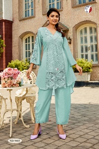 Dernière tendance tenue indienne, ensemble élégant et modeste en lin avec dentelle en coton et miroir, couleurs étonnantes à vendre - Product Image 3