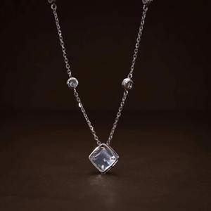 Elegante Collar con Colgante de Diamante Moissanite de Corte Redondo con Halo, para Mujer, con Cadena de Plata 925 con Engaste de Bisel, a Bajo Precio - Product Image 5