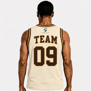 Maillot de basket personnalisé pour homme, col en V, sans manches, impression sublimée, nom et numéro 09, maille respirante, coupe athlétique, 100% polyester - Product Image 2