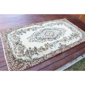 Alfombra Vintage de 3.8x6.9 pies (117x211 cm), Alfombra Turca con Rayas Verdes - Product Image 2