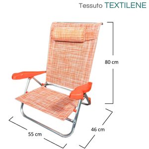 เก้าอี้ชายหาดอลูมิเนียม2ชิ้นสีส้มมีที่วางแขนและพนักพิงศีรษะปรับได้7ตำแหน่ง55x46x80ซม. - Product Image 2