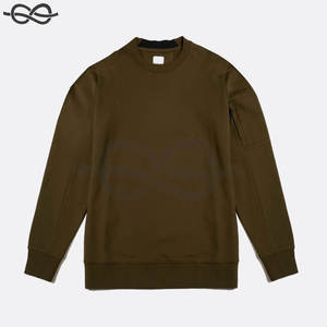 Sudadera de lana elevada en diagonal, cuello acanalado, puños y dobladillo, sudadera de algodón, bolsillo con cremallera en el brazo izquierdo, sudadera - Product Image 5