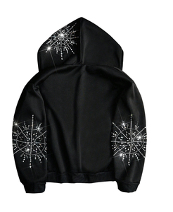 Sweat à capuche d'hiver 100 % coton brodé de strass lourds, unisexe, avec logo personnalisé, décontracté, respirant, imperméable, lot de 2 pièces, vente en gros - Product Image 4