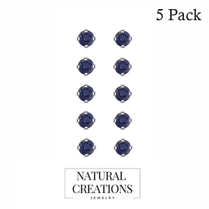 Best 925 Sterling Silver Fine Jewelry Stone Iolite Cut Round Butterfly Lock Luxury Stud <b>Earring</b> Prong Setting Pack of 5 Pairs - Product Image 2