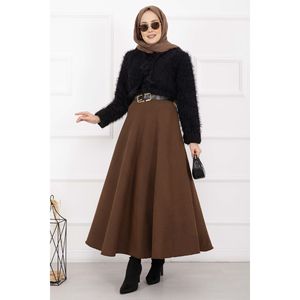 Mevlana Skirt Coffee Ribbed Design <b>Half</b> <b>Slip</b> Casual for Girls Soft Breathable Corduroy Silk Knitted Short Machine Print Belt - Product Image 1