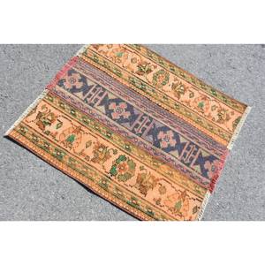 พรมปูพื้นขนาดกลางที่เป็นมิตรต่อสิ่งแวดล้อมขนสัตว์เย็บปะติดปะต่อกันสีส้มแบบดั้งเดิมพรมห้องรับประทานอาหารแบบตุรกี2.8x3.1ft ยางรอง9x12" - Product Image 4