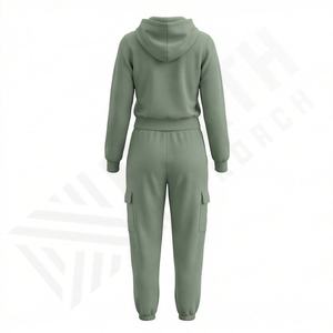 Conjunto de Pantalones Casuales de Dos Piezas con Logotipo Personalizado, Pantalones de Campana Sólidos, Sudadera con Capucha y Cremallera para Mujer, Pantalones Deportivos Holgados de Gran Tamaño, 100% Algodón de Felpa - Product Image 2