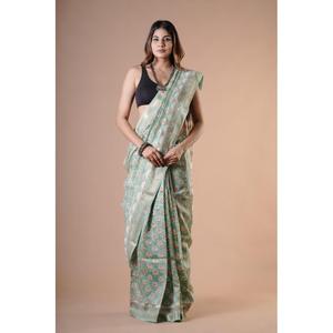 Hand Drawn Banarasi Saree Soft Indian Ethnic Style Maheshwari Silk with <b>Net</b> <b>Fabric</b> Women's Wedding Party Wear Low Price - Product Image 1