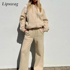 Survêtements de sport 2 en 1 à capuche pour femmes, couleur unie, printemps 100% coton, ensemble de 2 pièces - Product Image 1