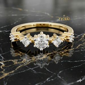 Anillo de Diamantes de Laboratorio de Oro de 18K con Cinco Piedras, Anillo de Boda Redondo Baguette para Mujer - Product Image 5