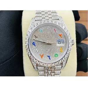 นาฬิกาธุรกิจคลาสสิก Baguette ที่สวยงามหน้าปัดตัดแฟนซีเต็ม Moissanite ตัวเลขโรมันวันที่มีลักษณะเป็นสแตนเลส - Product Image 1