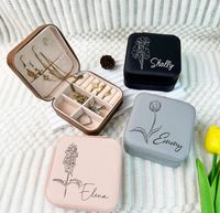 Portable Logo Personnalisé En Relief Imprimé Petit Voyage Bijoux Organisateur Carré En Cuir Fermeture À Glissière Anneau Boucle D'oreille Collier Boîtes