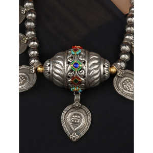 Collar Tribal de Perlas y Diamantes Multicolores, Chapado en Oro, Estilo Vintage con Patrones Geométricos de Flores, India EK-SFNECK590 - Product Image 1