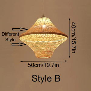 Round <b>Bamboo</b> Pendant <b>Light</b> Fixture Wicker Rattan Lamp Shade for Home Natural Style - Product Image 2