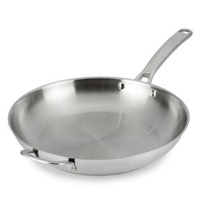 Sartén de cocina moderna al por mayor con fondo de sándwich, sartén antiadherente de acero inoxidable plateado duradero redondo - Product Image 1