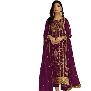 Salwar Kameez Georgette Broderie Travail Anarkali Costume de Viscose Modal Vente en Ligne Dernier Créateur Style Pakistanais Femmes - Product Image 1
