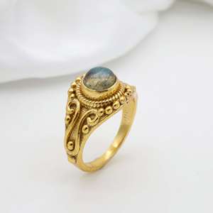 Anillo de Piedra Preciosa de Labradorita de Latón Dorado de Moda al por Mayor, Joyería Fina para Niñas y Mujeres - Product Image 4