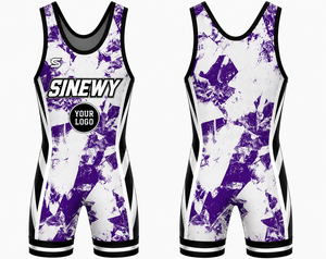 SINGLET DE LUCHA SINEWY para Hombre, Sublimado Personalizado, Estampado Morado y Blanco, Ajustado, Transpirable y Elástico - Product Image 2