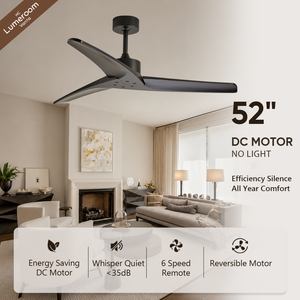 52 Inch 3 Blade Black Ceiling <b>Fan</b> Without Light <b>with</b> <b>Remote</b> Control Reversible DC Motor Solid Wood for Bedroom Living Room - Product Image 2