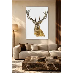 Impression sur toile de tête de cerf en aquarelle sur fond blanc de Fida - Product Image 1