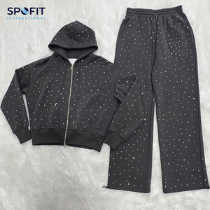 Costumes de jogging en coton de haute qualité imprimés avec logo personnalisé Survêtements de haute couture pour hommes avec cordon de serrage Streetwear avec strass - Product Image 1