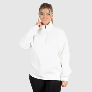 Pull à demi-zip en molleton de coton surdimensionné pour femme, imprimé uni, avec poche, design personnalisé, pour l'automne et l'hiver - Product Image 1