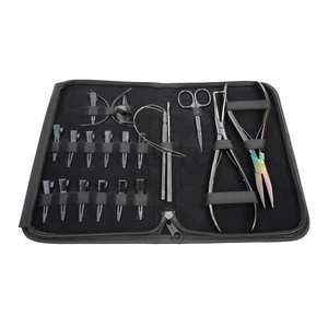Ensemble d'outils pour extensions de cheveux à usage professionnel avec pinces à retirer les perles et à sertir à plat, ciseaux pour anneaux de mariée, pinces à bec de canard - Product Image 1