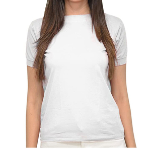 卸売り女性用カジュアルTシャツ無地ホワイトトップス通気性コットンユニークなパッチデコレーションプリント - Product Image 1