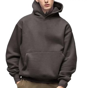 Pull en polaire d'hiver à logo personnalisé Sweat à capuche surdimensionné XS en éponge française épaisse à épaules tombantes en coton imprimé solide à capuche - Product Image 4