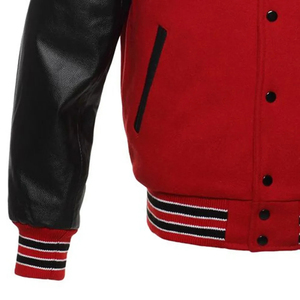 Diseño personalizado al por mayor 100% negro lana Varsity bombardero manga de cuero chaqueta de invierno de béisbol - Product Image 3