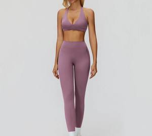 Ensemble de fitness et de golf taille haute Jacquard pour femmes Pantalon de yoga Ensemble de yoga taille élastique sans couture sur le devant - Product Image 6