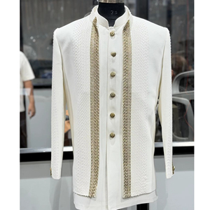 Chaqueta Sherwani Indo-Occidental Blanca de Lujo con Bordado para Hombre, Chaqueta Bandhgala de Diseñador para Boda, Traje de Novio Hecho a Mano, Calidad de Exportación - Product Image 1