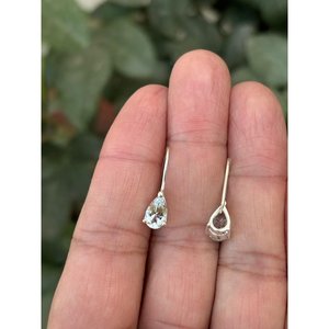 Boucles d'oreilles pendantes en argent 925 plaqué or 14 carats et or rose, avec perle d'aigue-marine en forme de poire, perle d'eau douce et diamant, pour mariages et soirées - Product Image 3