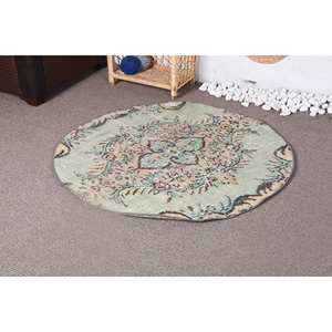 Tapis turc vintage vert et beige 39x39ft motif de couloir plat classique pour décorations de salon - Product Image 3