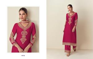 Fantaisie Chinon soie broderie séquence travail Kurta ensemble prêt à porter haut bas Dupatta prix de gros pour indien pakistanais vêtements - Product Image 3