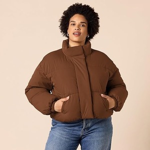 Recién llegado, chaqueta acolchada de Safari tejida marrón para mujer, abrigo de moda de invierno sólido con forro de nailon, Logo frontal de alta calidad - Product Image 6