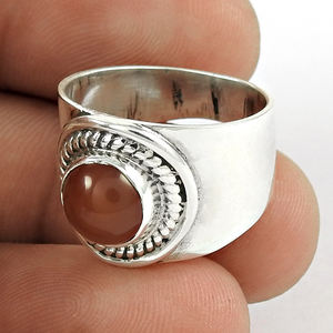 แหวนพลอยคาร์เนเลี่ยนธรรมชาติดูหรูหรา925สเตอร์ลิงเงินแท้ทรงกลมแหวนคลาสสิกแบบลำลองแฮนด์เมดเครื่องประดับขายส่ง - Product Image 1