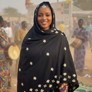 Vente en gros de châle en voile de coton de style Dubaï pour femmes avec broderie et décoration en strass 2.23m écharpe islamique respirante pour usage quotidien - Product Image 1