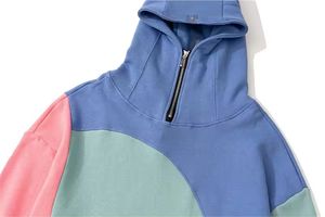 Personalizado Quarter 1/4 Zip Pullover con capucha logotipo bordado Color Patchwork Fleece Hoodie para hombres - Product Image 3