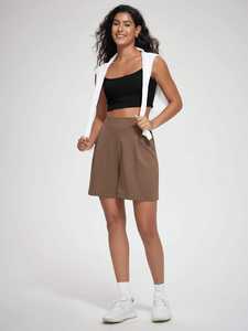 Women'<b>s</b> High <b>Waist</b> Modal Soft Wide Leg Casual Relaxed <b>Shorts</b> with Pockets Inseam Wholesale Custom - Product Image 3