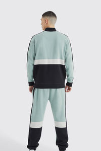 Men Panel Zip up Collar Sweatshirt Tracksuit Jogging Men Tracksuit Set Full Zip Sweatsuit Digital Print Adults Knitted - Product Image 2