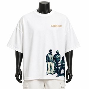 เสื้อยืดสตรีทแวร์สีขาวขนาดใหญ่พิเศษสำหรับผู้ชาย ผ้าฝ้าย พิมพ์ลายกราฟิก ทรงหลวม ไหล่ตก รับผลิตตามสั่ง ขายส่ง - Product Image 1