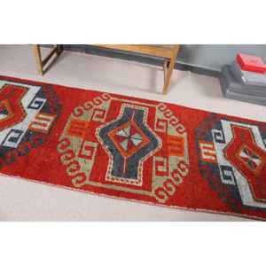 Alfombra Vintage de 3.2x11.3 pies, Alfombra Turca, Alfombra Oriental Roja de Lana - Product Image 5