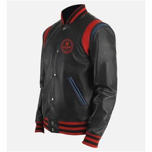 Blouson Varsity en cuir noir pour homme - Product Image 3